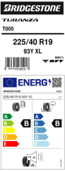 225/40R19 93W XL TURANZA T005 BRIDGESTONE