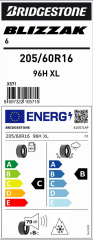 205/60R16 96H BLIZZAK 6 BRIDGESTONE