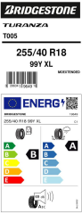255/40R18 99Y XL * TURANZA T005 RFT BMW 3 BRIDGESTONE