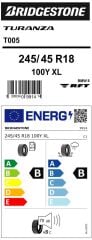 245/45R18 100Y XL * TURANZA T005 RFT BMW 8 BRIDGESTONE