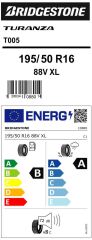 195/50R16 88V XL TURANZA T005 BRIDGESTONE