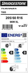 205/60R16 96W XL * TURANZA T005 RFT BMW 3 BRIDGESTONE