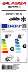 215/55/R17 98V XL Snoways 4  Lassa